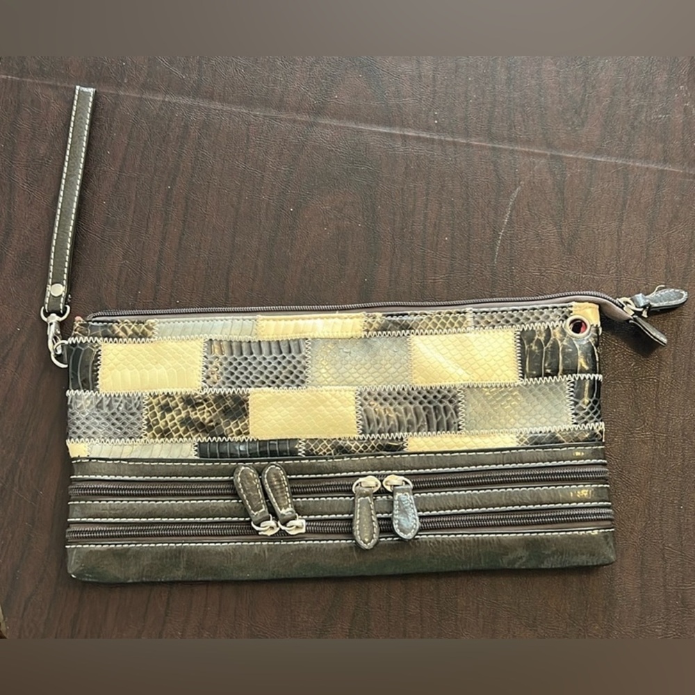 Nicole Miller Black/Silver/Cream Patch Clutch